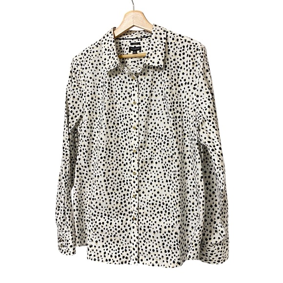 Talbots non iron leopard animal print metallic button-up long sleeve shirt 18 - Picture 8 of 14